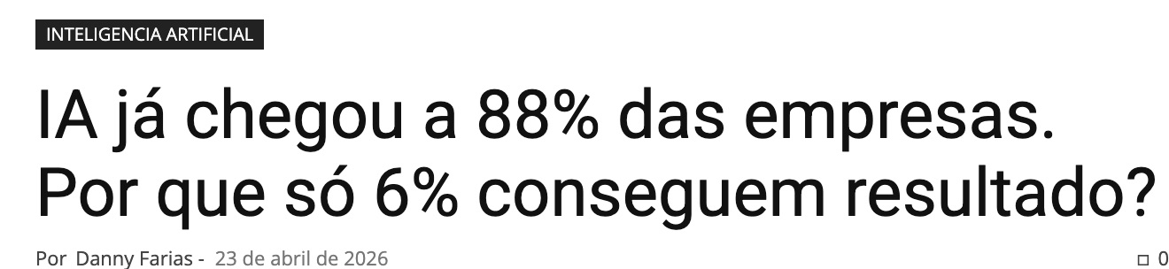 Manchete do TI Inside, 23 de abril de 2026: IA já chegou a 88% das empresas. Por que só 6% conseguem resultado?